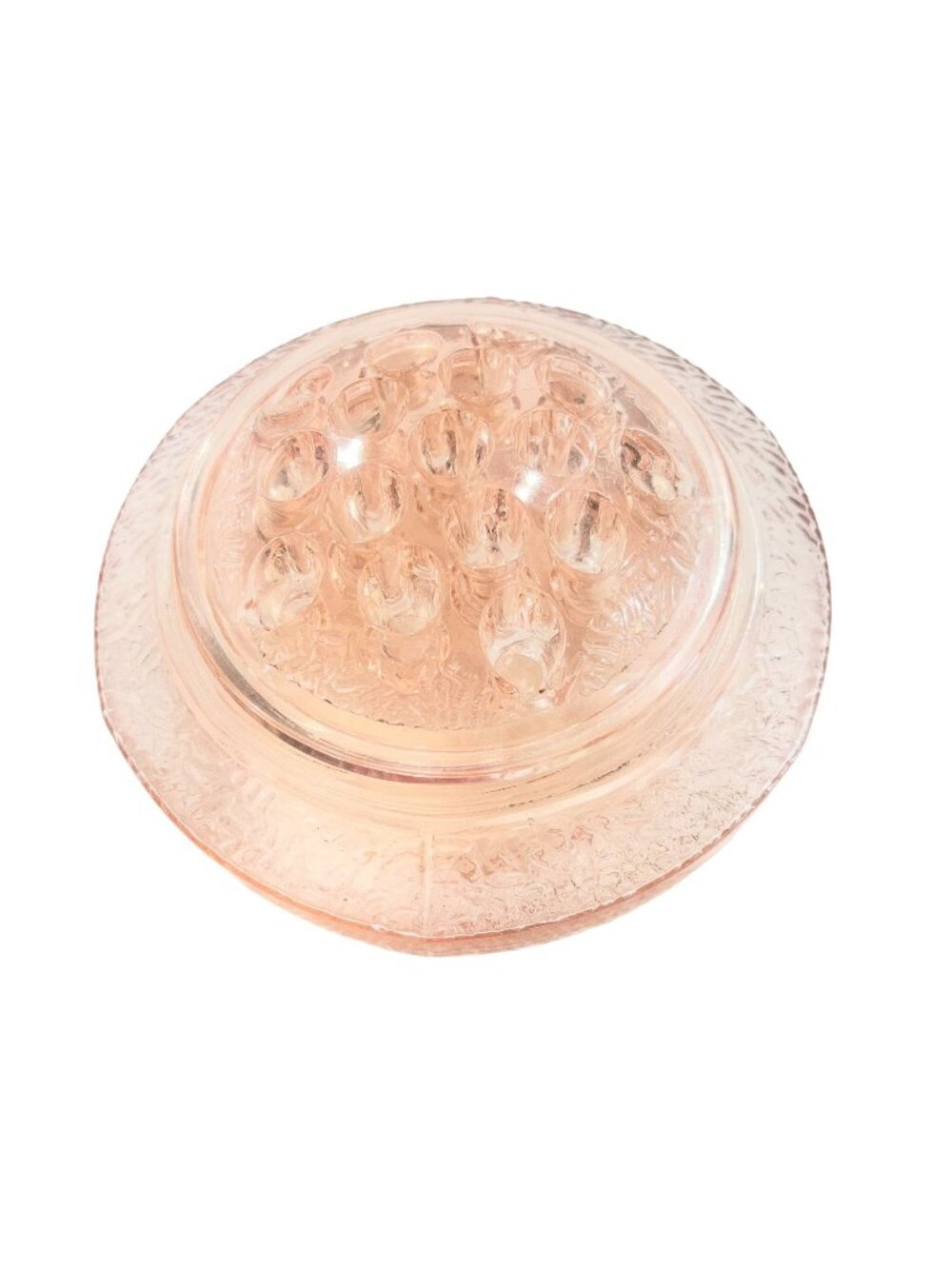 Vintage Pink Depression Glass Flower Frog Round Textured Design Superb